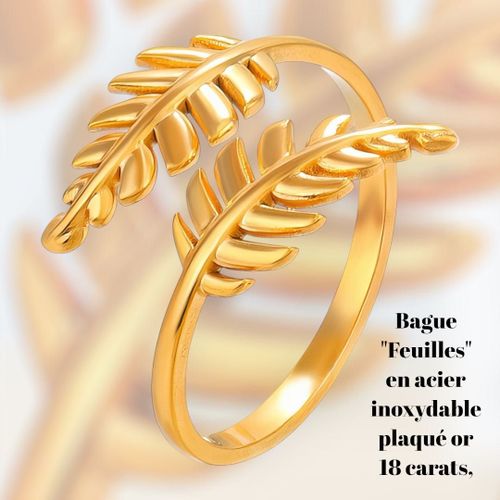 Bague "Feuilles" En Acier Inoxydable Plaqué Or 18 Carats