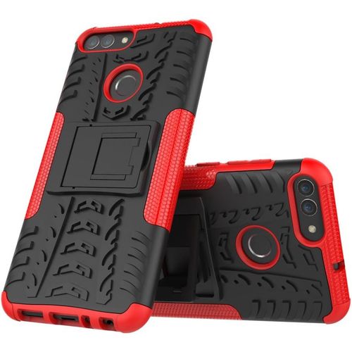 Coque Compatible Avec Huawei P Smart/Enjoy 7s+Protection Verre Trempe,Armor Support Etui Hybride Cover Cases Housse(Rouge