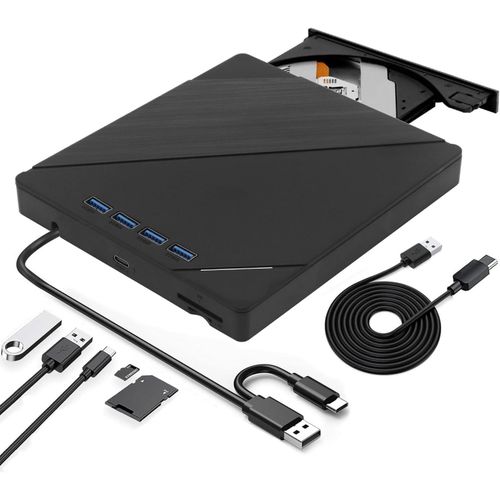 7 en 1 Lecteur Blu-Ray Externe-Lecteur Blu Ray Externe,Portable Lecteur DVD/BD Graveur Blu Ray avec USB 3.0 Type-C,3D DVD CD Graveur Optical Bluray Drive pour PC Windows 11 10 8 7.[P173]