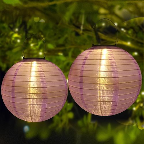 Lot De 2 Lanternes Solaires D'extérieur À Led, Étanches, En Nylon, 25 Cm, Éclairage Solaire Pour Jardin, Cour, Terrasse, Mariage, Décoration D'halloween (Violet)[X1100]