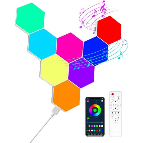 Hexagon Appliques Murales - 8 Panneaux Lumineux Led Connectés Hexa Smart Rgbic Lumières Créative Avec Synchronisation De La Musique Pour Salon, Chambre Et Salles Gaming[X1667]