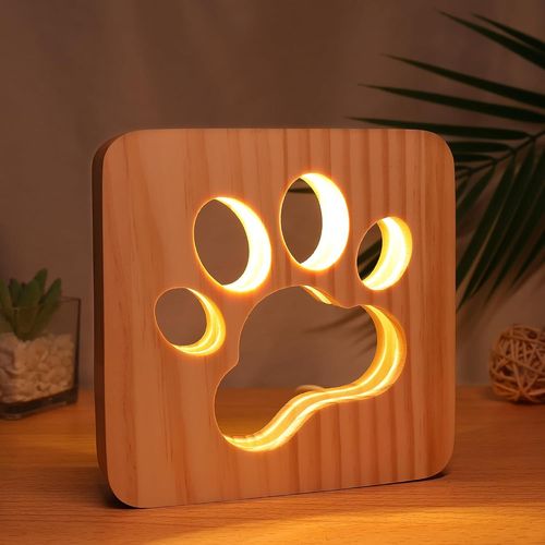 Patte De Chien Veilleuse En Bois Pour Enfants, Lampe À Led C Pour Chambre D'enfants, Décoration De Chambre, Lumière Usb Avec Patte De Chien, Cadeau D'enfant Filles Garçons[X2376]