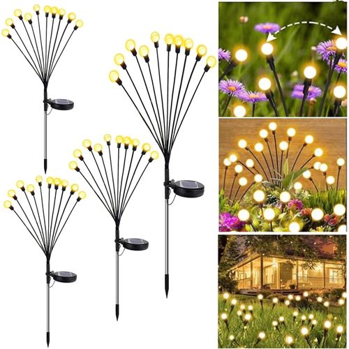 4pcs Lampes Solaires Extérieur Jardin, Lucioles Lumières Solaires 10 Led Ip65, Lumières Solaires Extérieur Led Pour Jardin, Pas , Anniversaire, Décoration De Fête, Blanc Chaud[X1435]