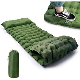 Matelas Camping Autogonflant Portable, Tapis De Couchage Avec Oreiller Et Pompe À Pied, Matelas Gonflable Ultraléger Pour Camping, Voyage, Randonnée-Vert