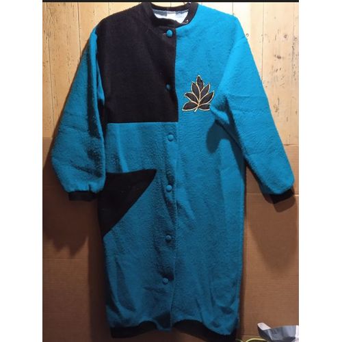 Robe De Chambre - Femme - En Molleton - Noire Et Verte - Vintage