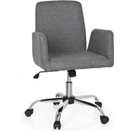 723030 Chaise De Bureau, Siège Pivotant Flow Gris Avec Accoudoirs Au Style Scandinave, Moderne Et Classique, Revêtement En Tissu Résistant, Piètement Croisé Chromé, Réglable En Hauteur.[G843]