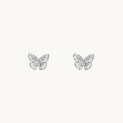 Etrem-Boucles D'oreilles Papillon Plaqué Argent Sterling 925 Et Brillants Zirconium