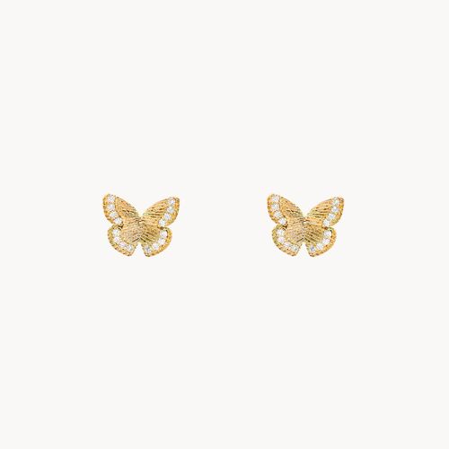 Etrem-Boucles D'oreilles Papillon Plaqué Or 14k Et Brillants Zirconium