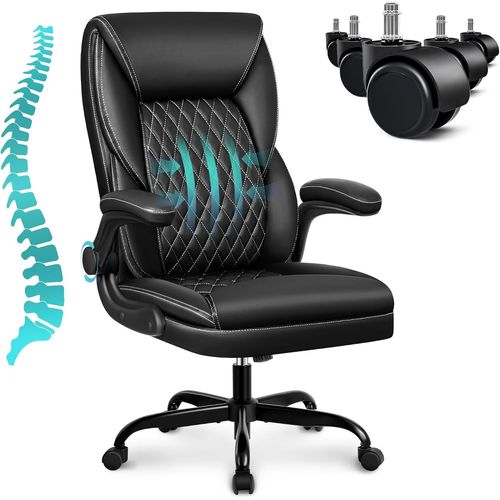 Chaise Bureau Fauteuil Bureau Ergonomique Avec Appui-Tête & Support Lombaire &accoudoirs Pliables, Chaise A Roulette, Réglable Hauteur &inclinaison Réglable (90°-115°), Supporte Max136 Kg.[G897]
