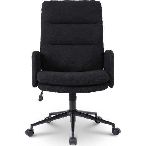 Chaise Bureau, Fauteuil De Bureau En Fausse Laine, Chaise Coiffeuse Confortable, Réglable En Hauteur, Chaise De Bureau Pour Maison, Chambre, Salon, Noir.[G138]