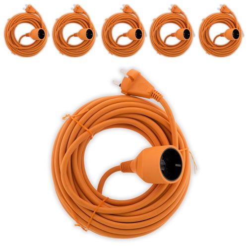 Lot de 6 - Prolongateur 16A HO5VV-F 2x 1,5 2P sans terre Orange 20m - Zenitech