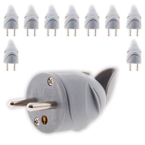 Lot de 10 - Fiche mâle coudée 16A 2P+T Gris - Zenitech