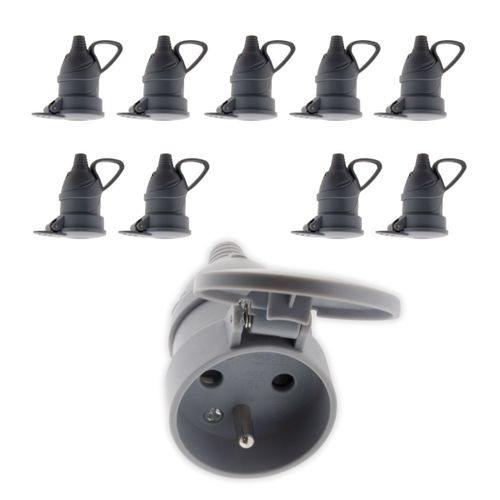Lot de 10 - Fiche femelle à clapet -16A 2P+T - Gris - Zenitech