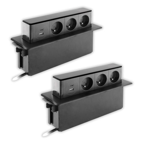 Lot de 3 - Bloc multiprise encastrable 3x 16A 2P+T avec 2 ports USB - Otio