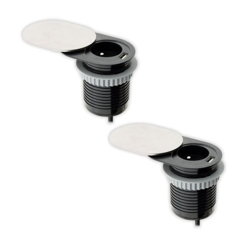 Lot de 2 - Bloc prise encastrable compact - 2P+T 16A - Clapet à glissière - port USB - Plan de travail - Noir - Otio
