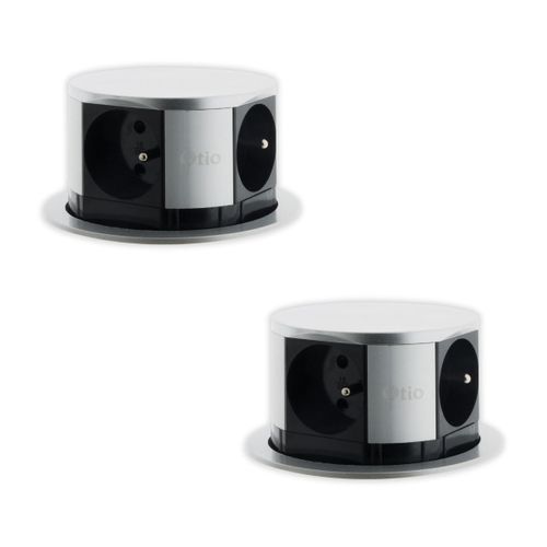 Lot de 2 - Bloc multiprise inox encastrable compact - bureau ou cuisine - Otio