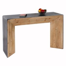 Table Console Hwc-L76, Table De Téléphone Table D'appoint, Bois Massif Industriel Mvg, 80x120x40cm Naturel Avec Aspect Métal