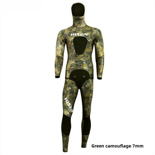 Combinaison De Plongée Yamamoto Japonais Pour Hommes Costume De Pêche Camouflage Thermique Pour Plongée En Profondeur Pièce Déchirée Couleur M019 Vert Camouflage Ensemble Complet (7mm Matériau De Peau) Taille S