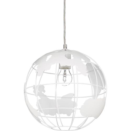 Lampe À Suspension Abat-Jour Boule Globe Monde Métal Luminaire Plafond Ø 30 Cm, Blanc