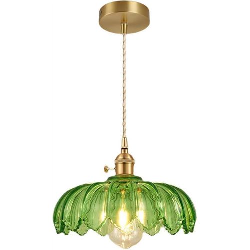 Suspension Vintage En Verre, Lampe De Table À Manger Suspendue En Verre Vert, Suspension De Cuisine E27 Avec Interrupteur En Laiton, Réglable En Hauteur, Pour Cuisine Chambre À Coucher