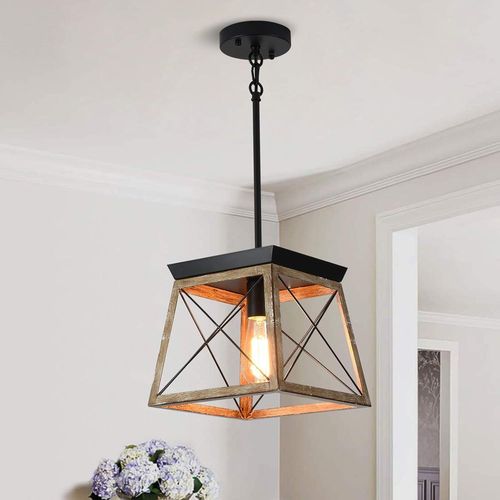 Lampe Suspendue De Ferme Cage En Métal Lanterne Rustique Lustre Hauteur Réglable Suspendu Luminaire Pour Îlot De Cuisine Salle À Manger Chambre Foyer Ancienne Couleur 1 Lumière