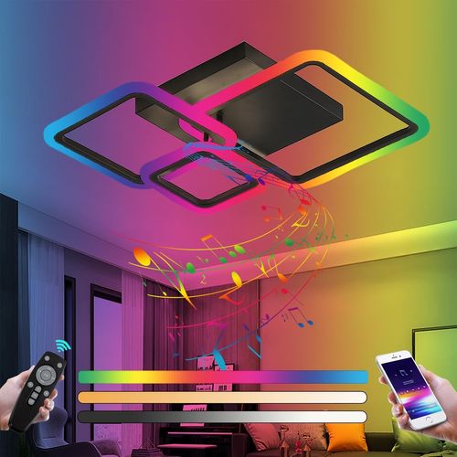 Plafonnier Led Rgb Avec Haut-Parleur Bluetooth 84w Luminaire Plafonnier Smart Dimmable Avec Télécommande Lampe De Plafond Carré Moderne Pour Chambre Salons Salle Des Enfants Salle À Manger Éclairage