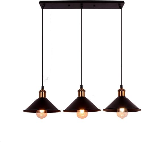 Noir Industriel 3 Lumières Rétro Design Doré Suspension Loft Fer Abat-Jour Parapluie Réglable Plafonniers Vintage Lampe Suspendue Lustre E27 Pour Cuisine Île Salle À Manger Café (Déshabiller)