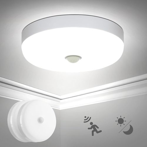 2 Pièce Plafonnier Led Detecteur De Mouvement Et Luminosité Crépusculaire 15w 1500lm 6500k Blanc Froid Ip56 Étanche Rond Lampe Plafond Led Pour Exterieur Intérieur Ø15cm
