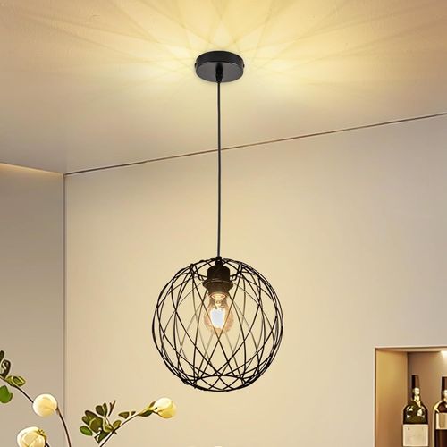Lampe À Suspension Noir Lampe À Suspension Ronde - Lampe À Suspension Vintage E27 Rétro Industrielle Lampe De Table De Cuisine Salon Cage D'escalier Couloir Sans Ampoule