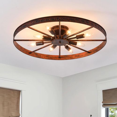 Plafonnier Salon Rouge Rouille Vintage 8 Lampe Plafonnier Rond Salle À Manger E14 Antique Design Industriel Plafonnier Chambre À Coucher Pour Cuisine Bar Café Table À Manger, Métal