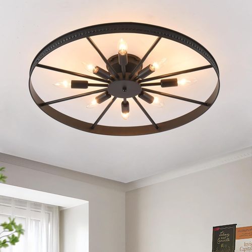 Plafonnier Salon Noir Vintage 8 lampe Plafonnier Rond Salle à manger E14 Antique Design Industriel Plafonnier Chambre à coucher Pour Cuisine Bar Café Table à manger, Métal