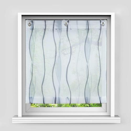 Store Romain Imprimé Aux Vagues À Oeillets Avec Crochet Sans Perçage Transparent Et Réglable Décoration Pour Chambre Cuisine Salle De Bain Blanc Argenté H/L 140/80cm