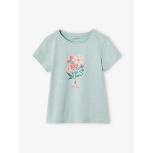 T-Shirt Basics Motif Placé Fille Manches Courtes Bleu Grisé