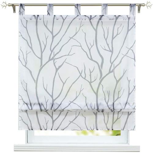 Store Romain Avec Passants - Rideau Transparent - Moderne - Blanc/Gris - 100 X 140 Cm