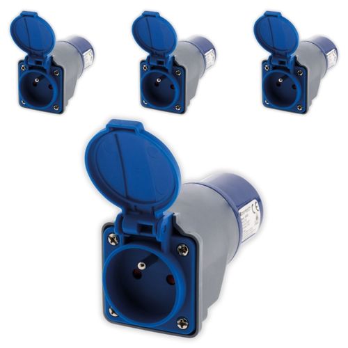 Lot de 4 - Adaptateur compact sans câble femelle 16A 2P+T en mâle CEE17 pour camping, nautisme - Zenitech