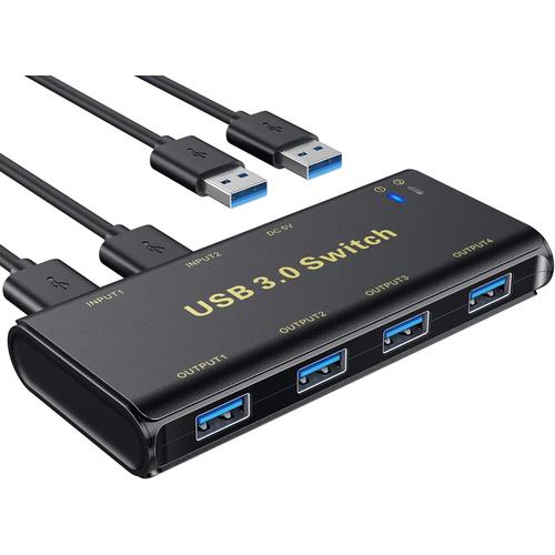 Usb 3.0 Switch, 4 Ports Usb 3.0 Kvm Switch Commutateur Kvm Pour 2 Pc, 2 Entrées 4 Sorties Pour Imprimante, Scanner, Clavier, Clés Usb, Disques Durs, Souris, Casque Etc.(2 Cables Us[YIN142537]