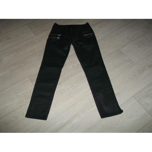 Jean School Rag Noir Coton Enduit Slim 42 Tbe