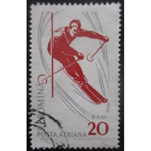 Roumanie Poste Aérienne N°128 Ski Oblitéré