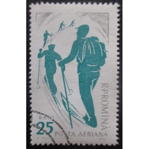 Roumanie Poste Aérienne N°129 Ski Oblitéré