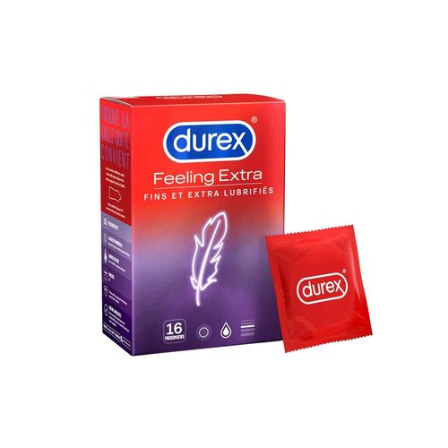 Durex - Preservatifs Feeling Extra - Fins & Extra Lubrifiés - Par 16