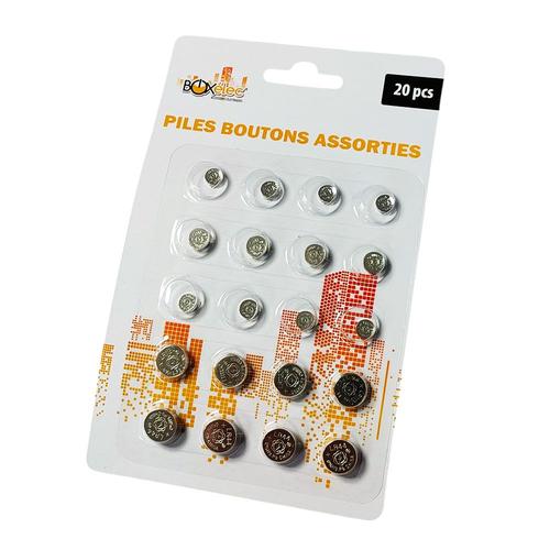 Pack de 20 Piles Boutons Assorties pour Appareils Multiples - 5 Types différents - LR621, LR41, LR626, LR1130, LR44