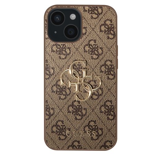 Coque Pour Pour Iphone 15 Découpes Précises Et Bords Surélevés Guess Marron