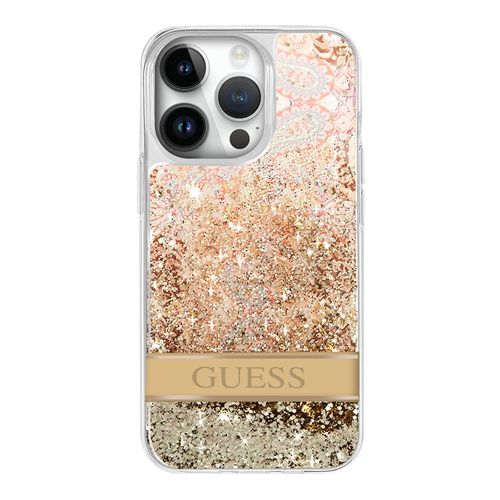 Coque Pour Iphone 14 Pro Max Motif Floral Et Paillettes Flottantes Guess Transparent