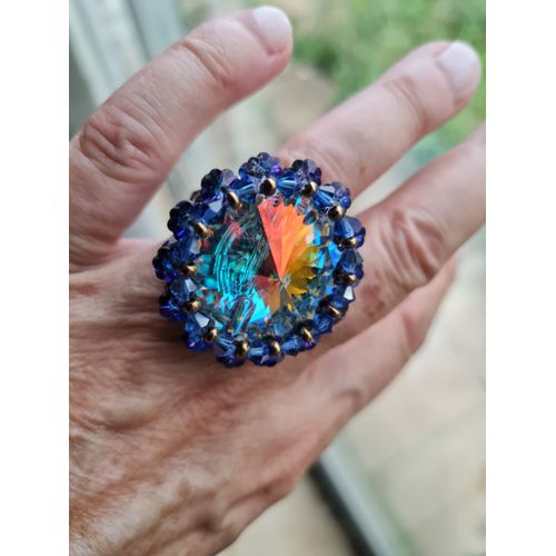 Bague Faite Main Avec Des Cristaux Bleu