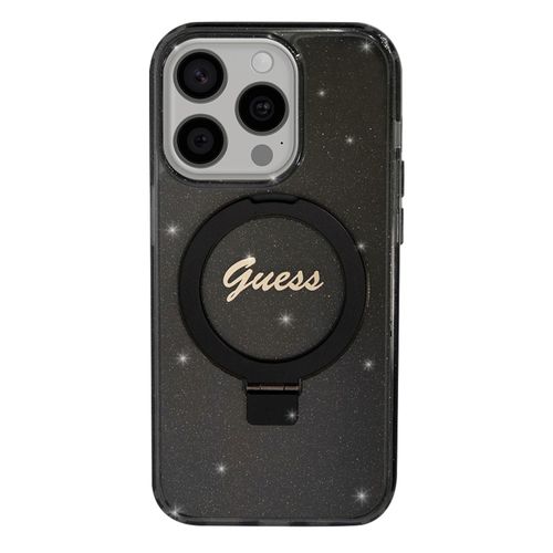 Coque Magsafe Pour Iphone 15 Pro Paillette En Silicone Bords Surélevés Guess Noir
