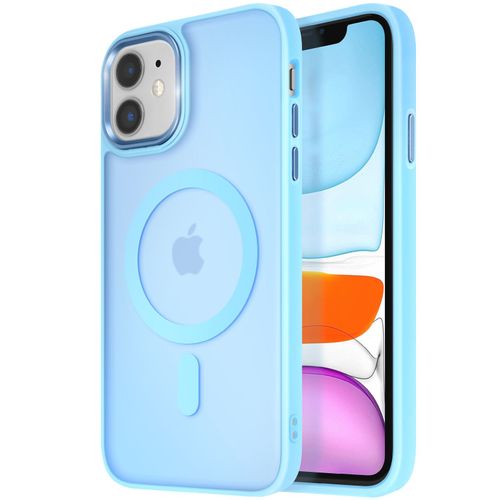 Coque Magsafe Pour Iphone 11 Dos Mat Givré Contour Bleu Clair