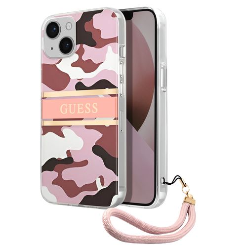 Coque Pour Iphone 13 Avec Bords Surélevés Dragonne Amovible Guess Camouflage