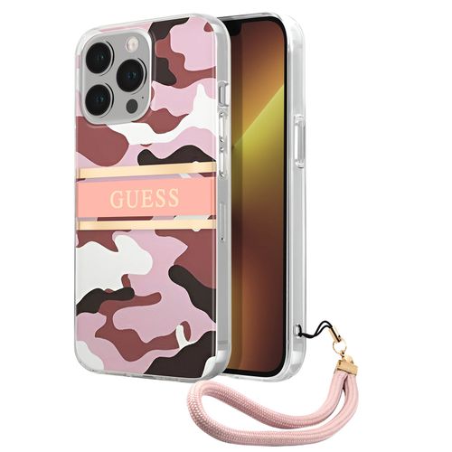 Coque Pour Iphone 13 Pro Avec Bords Surélevés Dragonne Amovible Guess Camouflage