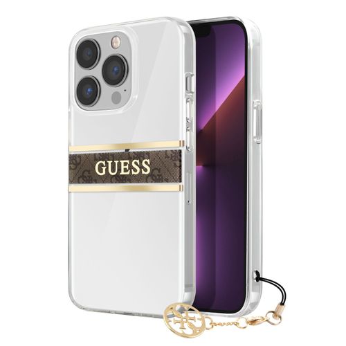 Coque Pour Iphone 13 Pro Stripe Charm Avec Breloque Guess Marron