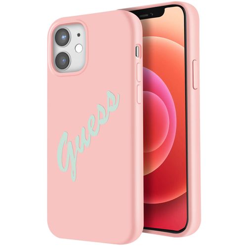 Coque Pour Iphone 12 Et 12 Pro Silicone Vintage Soft Touch Guess Rose